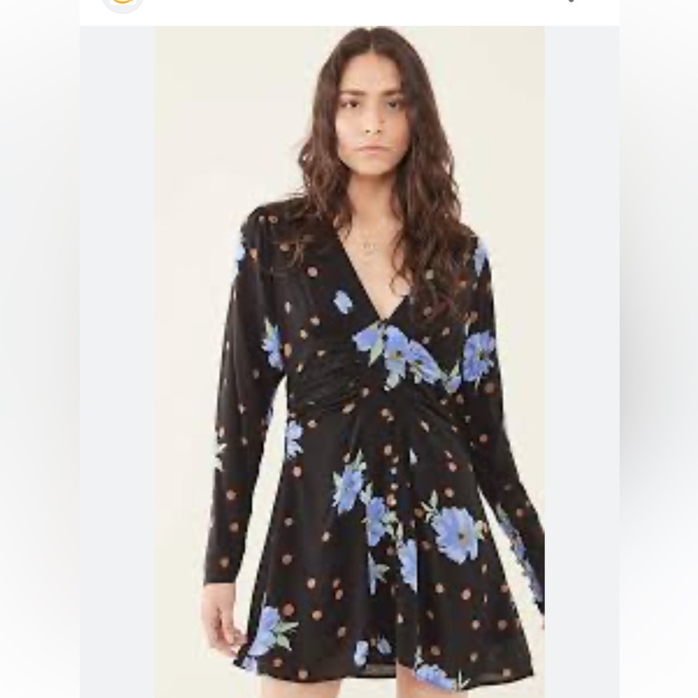 Free People Date Night Long Sleeve V-Neck Mini Dress